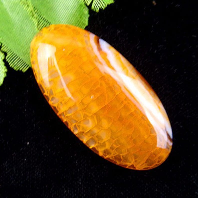 NATURAL yellow oval cabochon viene dragon AGATE cab GEMSTONE 50x25x7mm.