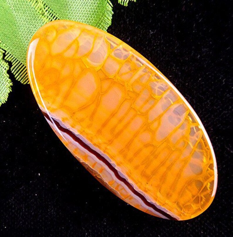 NATURAL yellow oval cabochon viene dragon AGATE cab GEMSTONE 50x25x7mm.
