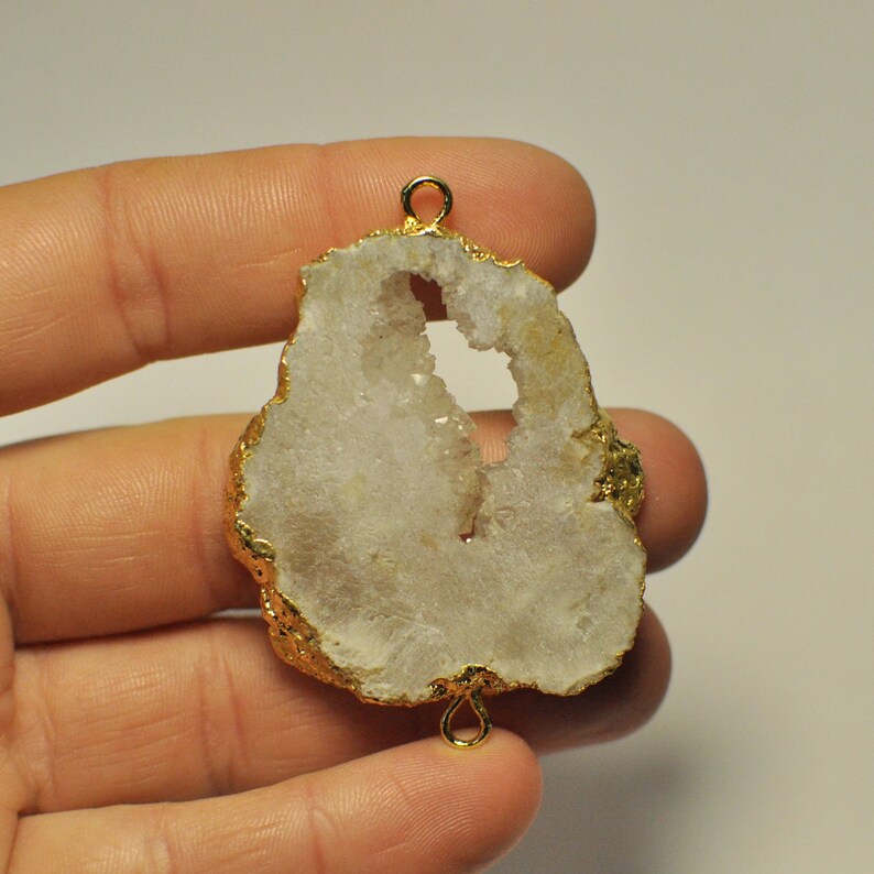 89.75 Cts. Natural White Titanium Electroplating Druzy Geode Agate 45x40x6 mm Connector gems bar Gold Plated