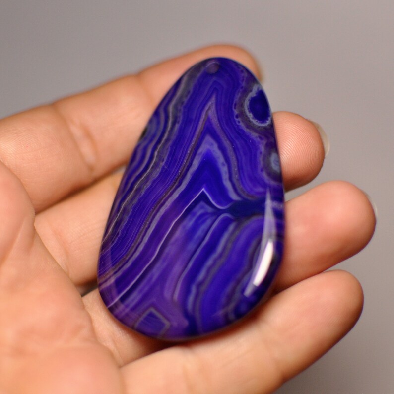 63x40x6 mm Natural Striped Agate Banded Agate Pendant Gemstone Dark Blue Color Pear Shape Massive Pendant