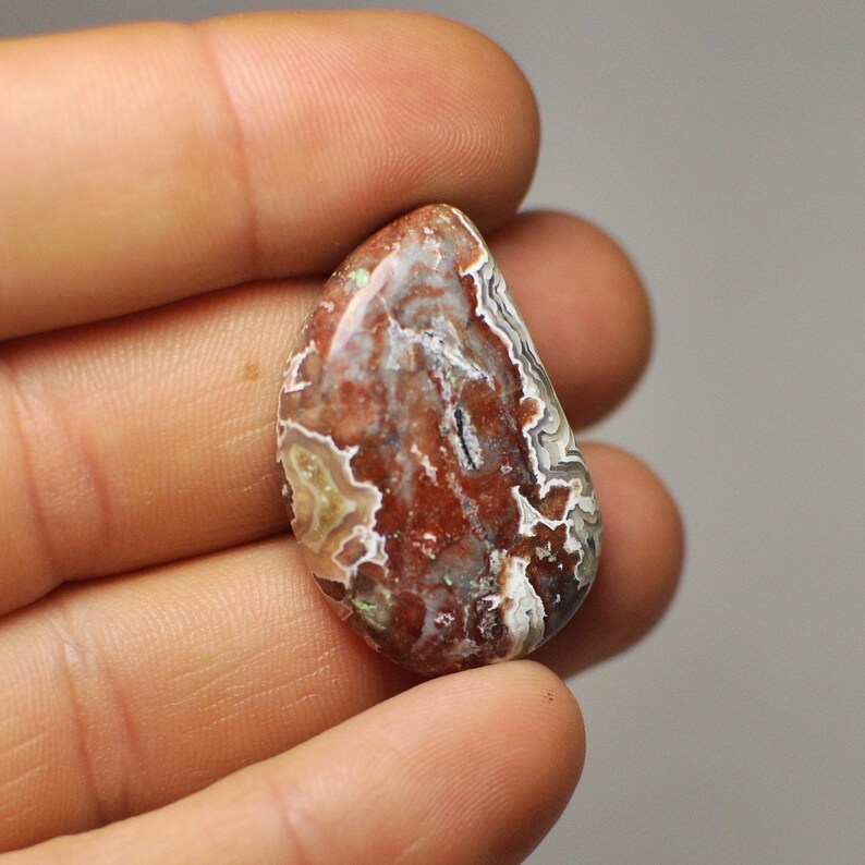 31x20x6 mm 33.10 Cts Natural Designer Crazy Lace Agate Freeform Pear Cabochon Gemstone Grey Red White Color Pendant size