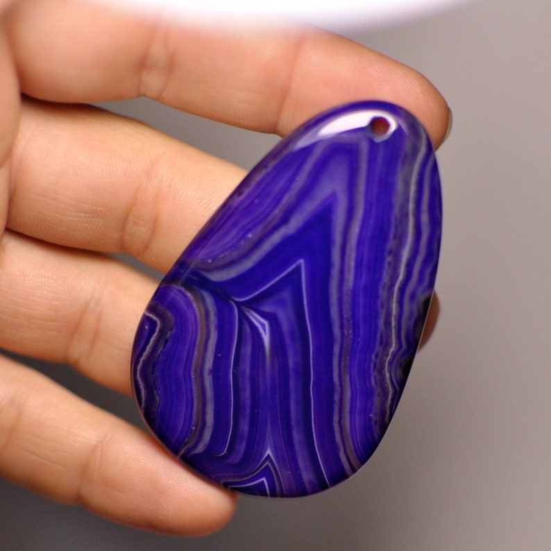 63x40x6 mm Natural Striped Agate Banded Agate Pendant Gemstone Dark Blue Color Pear Shape Massive Pendant