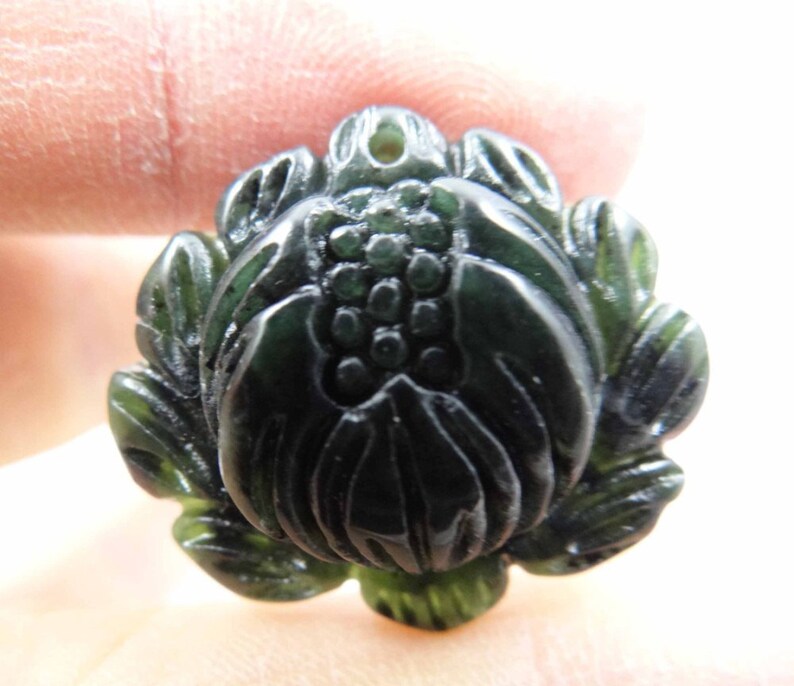 Natural HandCarved Flower Chaniese jade Pendant Green color Etsy