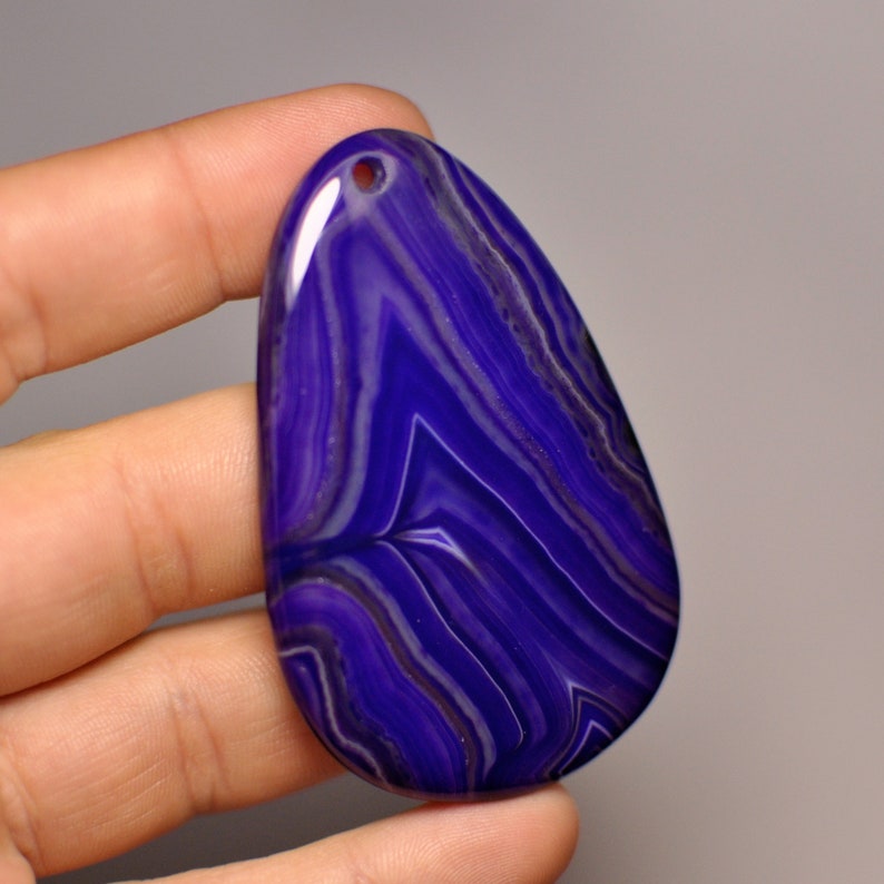63x40x6 mm Natural Striped Agate Banded Agate Pendant Gemstone Dark Blue Color Pear Shape Massive Pendant