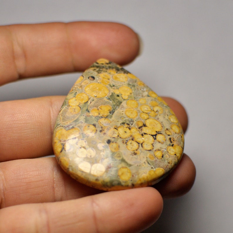 Beautiful Leopard Skin Jasper Cabochon Gemstone Orange Grey Color Pear Shape Big Cab Pendant Size 84.55 Cts 50x43x6 mm