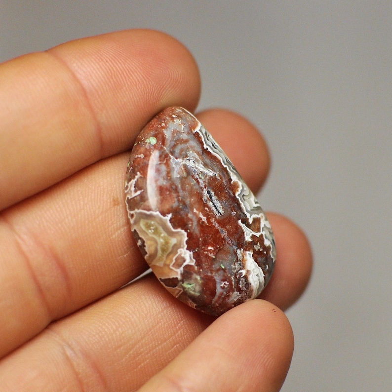 31x20x6 mm 33.10 Cts Natural Designer Crazy Lace Agate Freeform Pear Cabochon Gemstone Grey Red White Color Pendant size