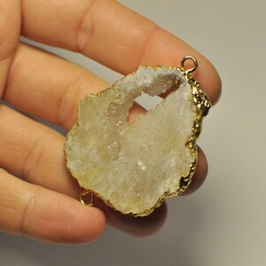 89.75 Cts. Natural White Titanium Electroplating Druzy Geode Agate 45x40x6 mm Connector gems bar Gold Plated