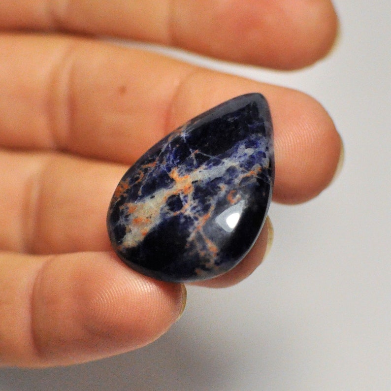 Natural Sodalite Cabochon Gemstone Blue Orange White Color Pear Shape Pendant Size Jewelry Making Designer Stone 29.55 Cts. 32x22.5x6 mm