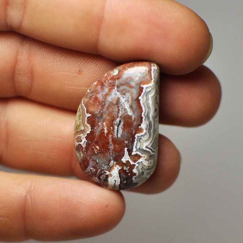 31x20x6 mm 33.10 Cts Natural Designer Crazy Lace Agate Freeform Pear Cabochon Gemstone Grey Red White Color Pendant size