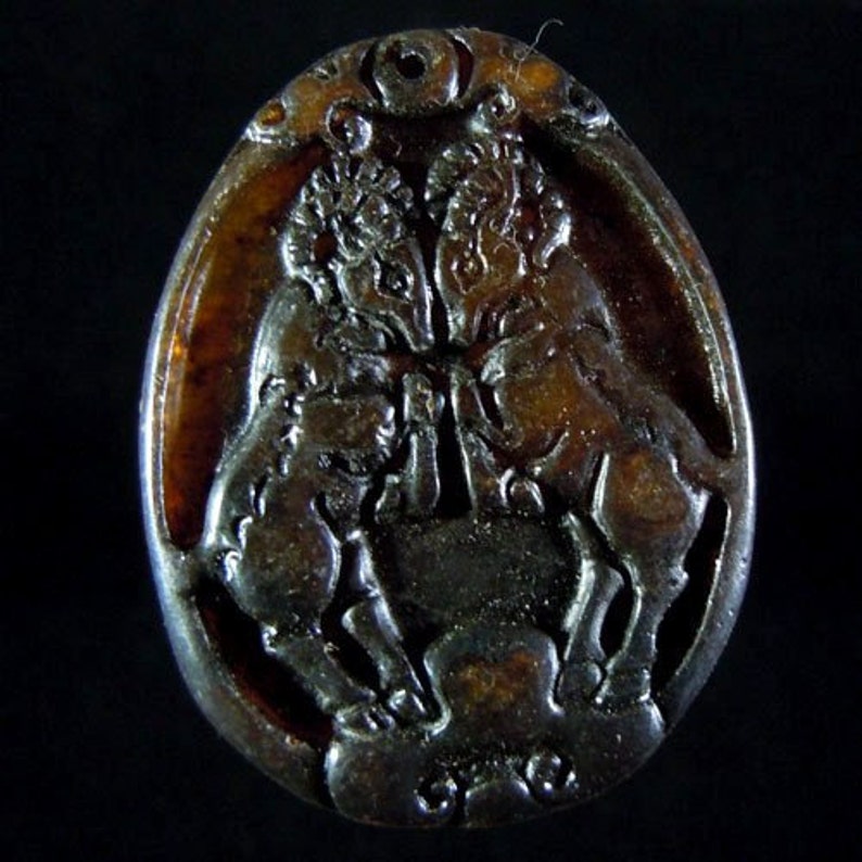 Natural Hand-Carved Goats Chaniese jade Pendant Brown color 47x36x5 mm.