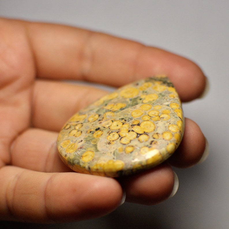 Beautiful Leopard Skin Jasper Cabochon Gemstone Orange Grey Color Pear Shape Big Cab Pendant Size 84.55 Cts 50x43x6 mm