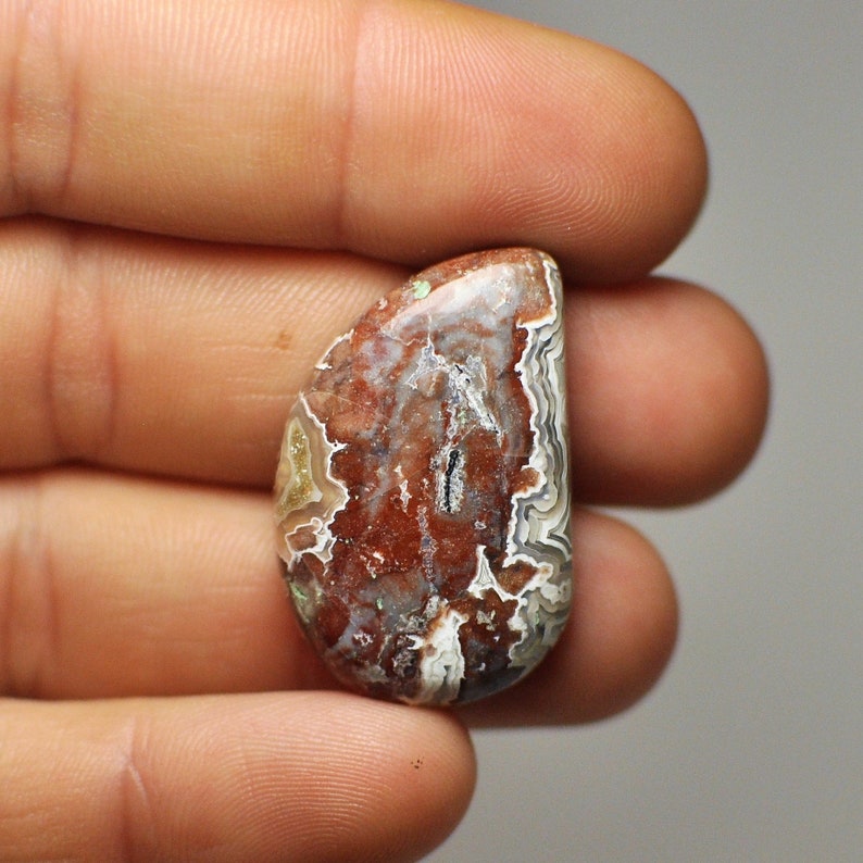 31x20x6 mm 33.10 Cts Natural Designer Crazy Lace Agate Freeform Pear Cabochon Gemstone Grey Red White Color Pendant size