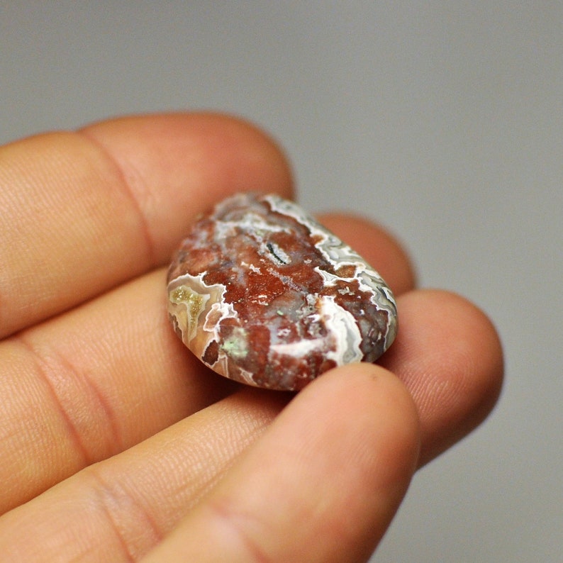 31x20x6 mm 33.10 Cts Natural Designer Crazy Lace Agate Freeform Pear Cabochon Gemstone Grey Red White Color Pendant size