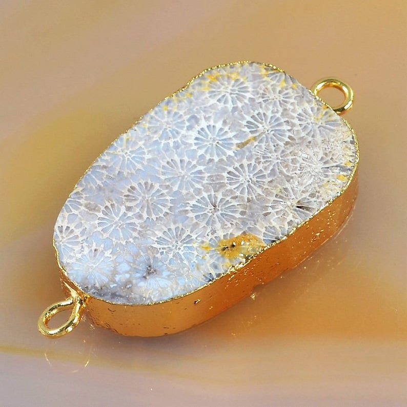 Beautifull blue slice electroplating Star Coral Connector gems bar Gold Plated 35x23x7 mm