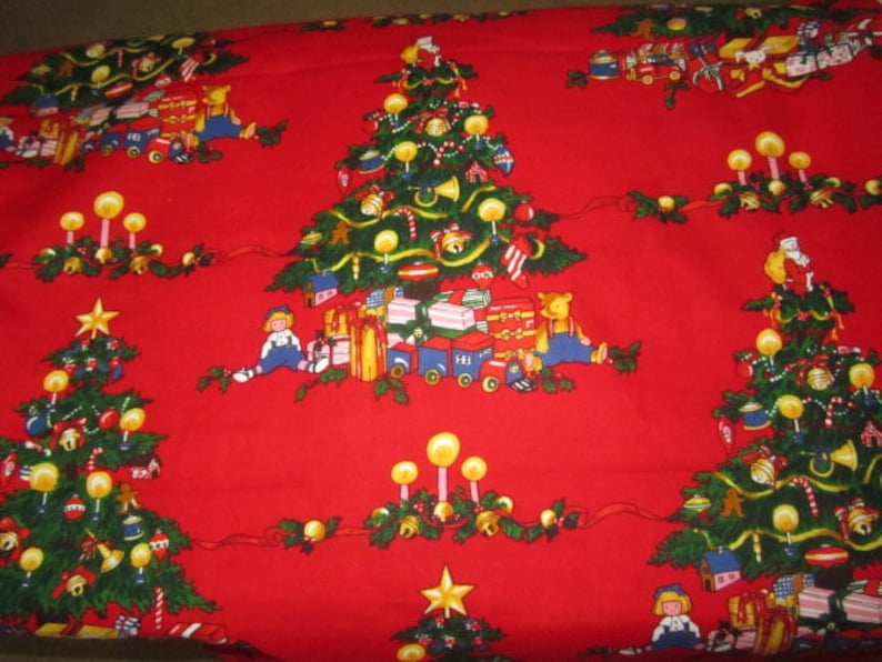 Alexander Henry Christmas Tree Red Background BTHY Out of Print Hard to Find Christmas Trees Children Toys Presents Super Cute!