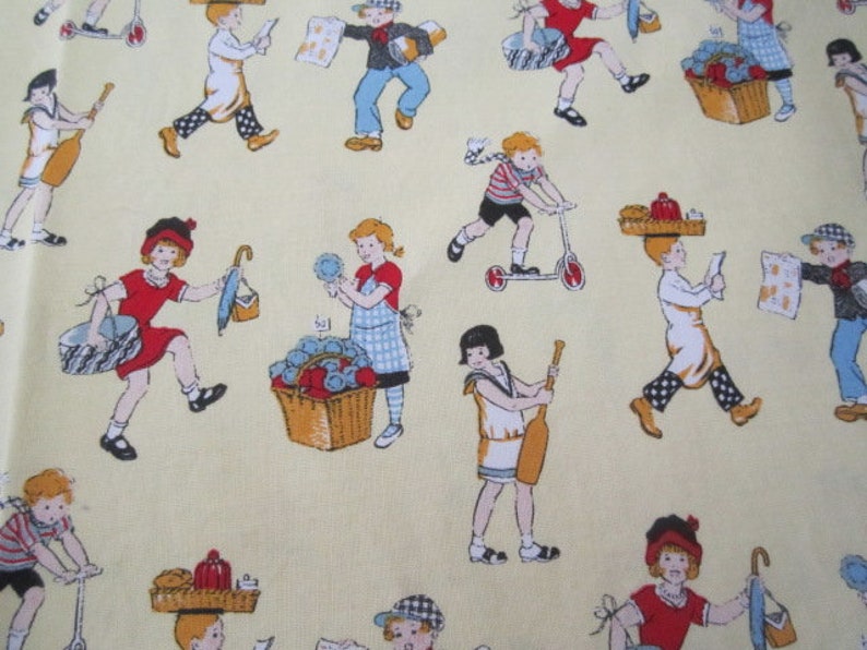 Alexander Henry LET/'S PLAY Yellow Background By the Half Yard Out of Print RARE Vintage Images of children playing