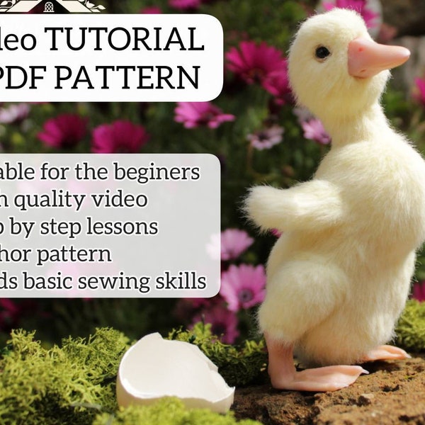 Entlein DIY Nähen Video-Tutorial, PDF-Muster sofortiger Download weiches Stofftier, Ostertiere realistische bewegliche Tierspielzeuge, Plüschtier