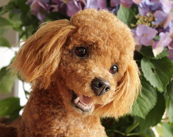 Realistic poodle art doll, pet dog replica, stuffed toy, dog portrait copy, poseable art doll, pet dog replica, artist dog stuffed copy