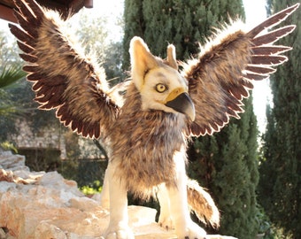 Griffin, magic creature, fantasy animal poseable art doll. Realistic toy animal with wings