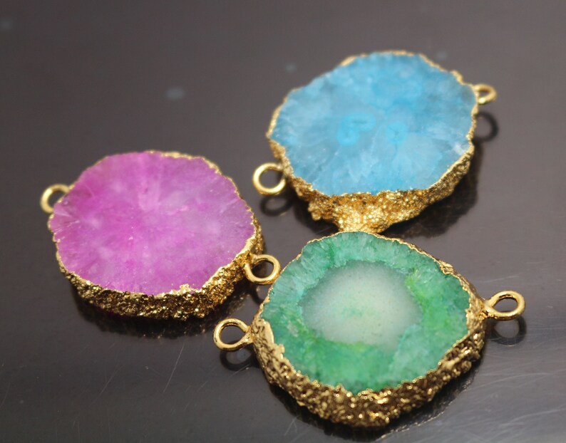 Druzy Agate Pendant,Gold Electroplate Edge Druzy,Gold Pendants