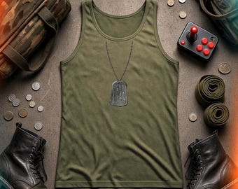 Guile Costume Tank Top, Street Fighter, Cosplay, Army, Dog Tags Tank, Military, Faux Dog Tag Shirt, Gamer Workout Tank