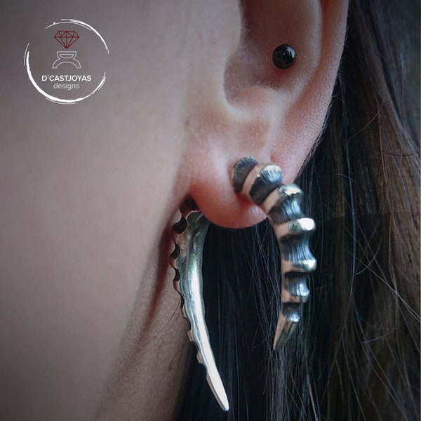 Silver Hoop earring Dragon Horn,  False dilator earring for men and women