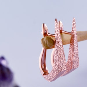 Rose gold plated dagger hoop earrings, Hand made in Sterling silver, Punk earrings image 2