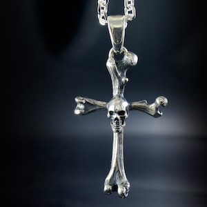 Sterling Silver Skull Bones Crucifix Pendant: Handmade Memento Mori
