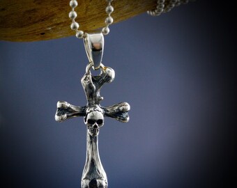 Sterling Silver Crossbones Skull Pendant: Gothic Biker Jewelry
