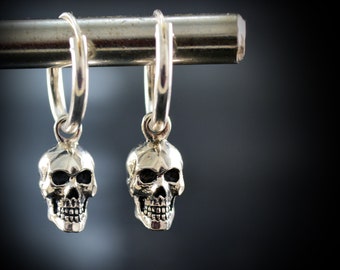 Orecchini A Cerchio Con Teschio In Argento Sterling: Gioielli Punk Fatti A Mano - Italia - Foto 2