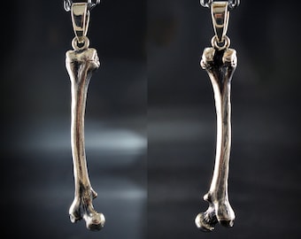 Solid silver femur bone pendant, Realistic Human Bone Necklace, Skulls and Bones