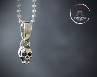 Silver tiny skull charm , Skull pendant with natural stones
