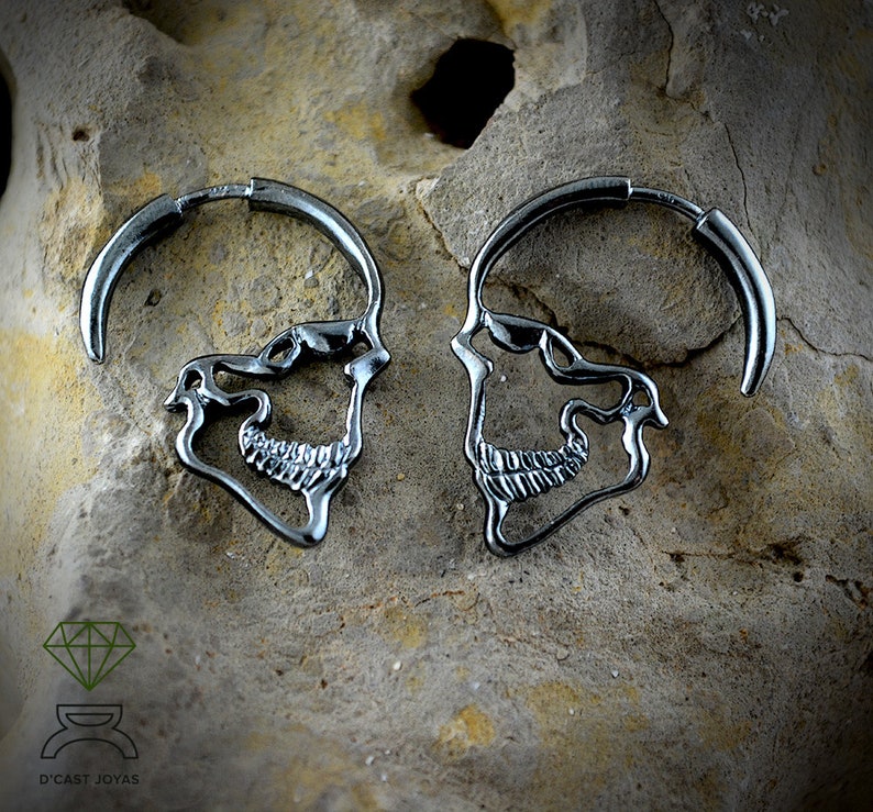 Silver Skull Earrings Hoop earrings men Silver earrings Etsy