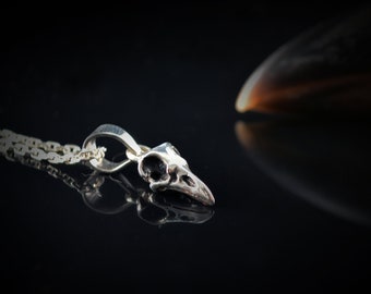 Tiny raven skull pendant, Skull bird handmade in Sterling silver, Viking pendant