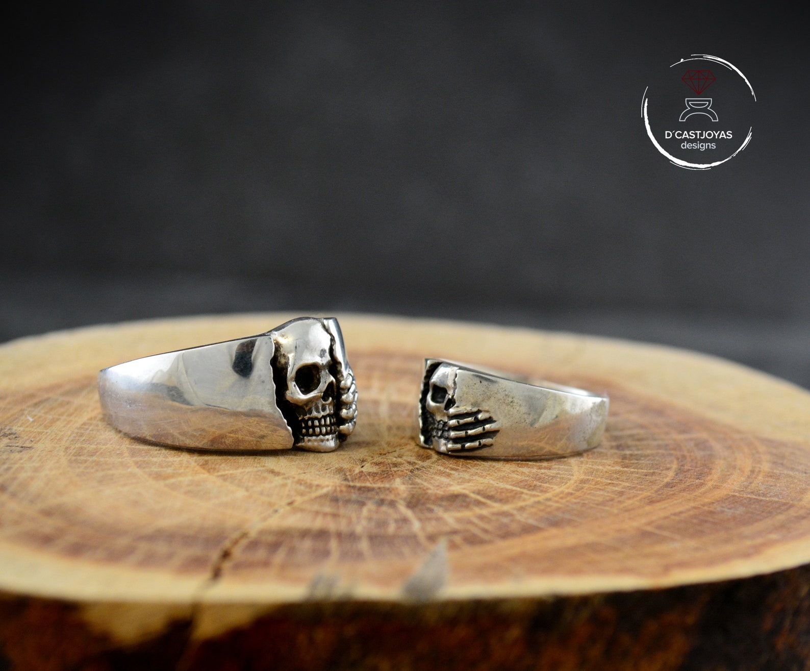 Anillo De Hombre De Plata De Ley 925 - Diseño Gótico Con Calaveras Apiladas, Ancho 12mm