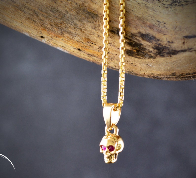 Solid 18k Gold Skull Pendant With Natural Stones Cool Etsy