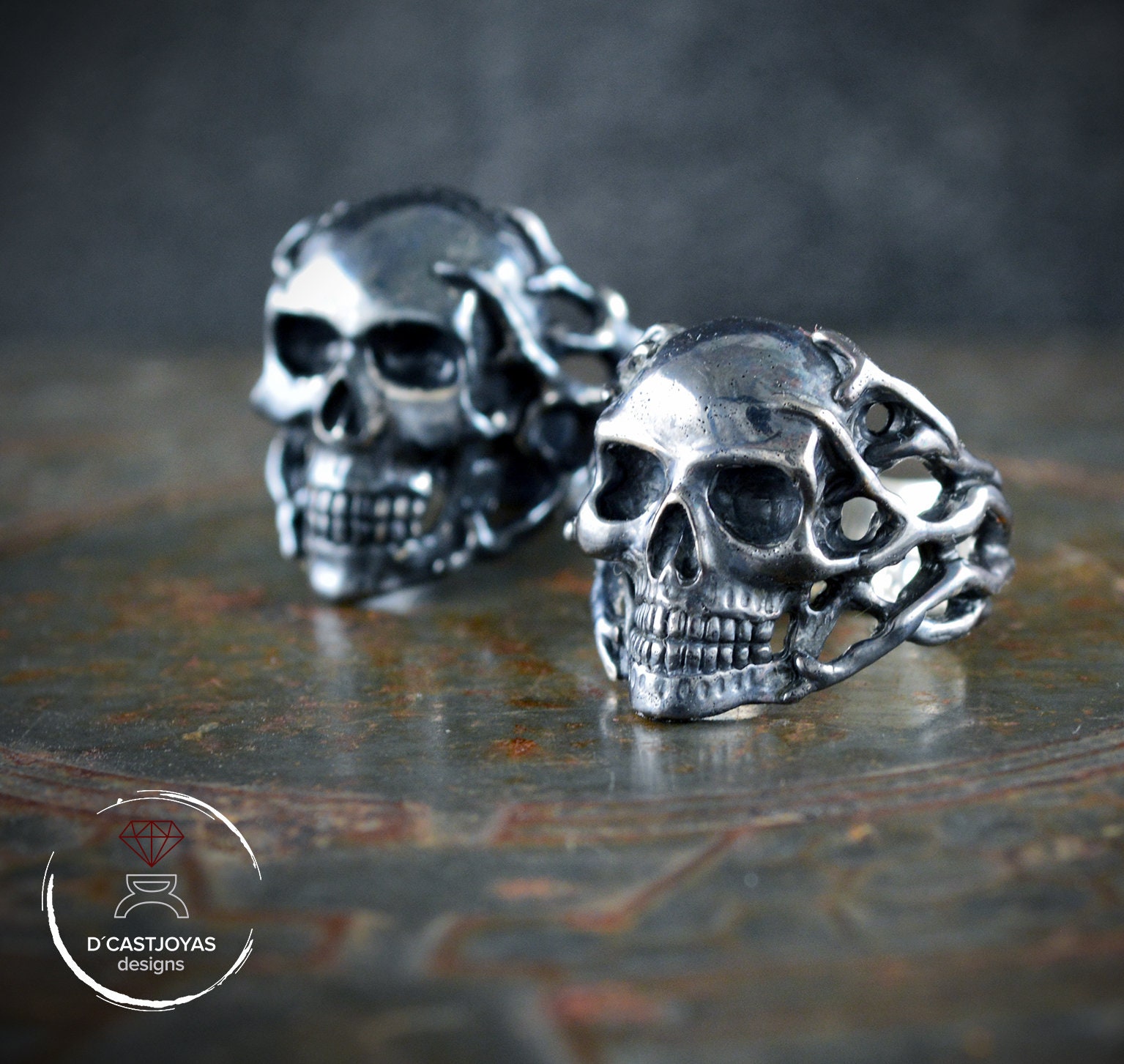 Custom order silver skull  wedding  rings  set