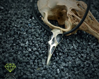 Silver raven skull pendant, Viking pendant