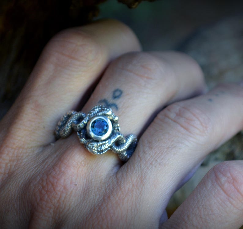 Sterling Silver Dragon Ring with Blue Topaz, Garnet, or Amethyst Stone image 4