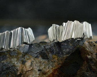 Silver rustic band ring, Silver alliances, Reticulated Sterling ring for men