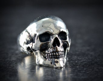 Sterling Silver Skull Ring, Realistic Human Skull, Biker Jewelry, Rock and Roll, Memento mori RING