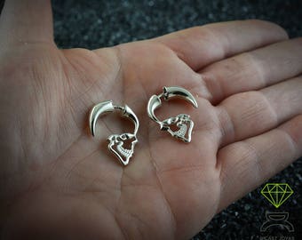 Father's Day gift, Silver Skull Hoops, Silver Profile Skull, Men Jewelry, Memento mori, Handmade skull
