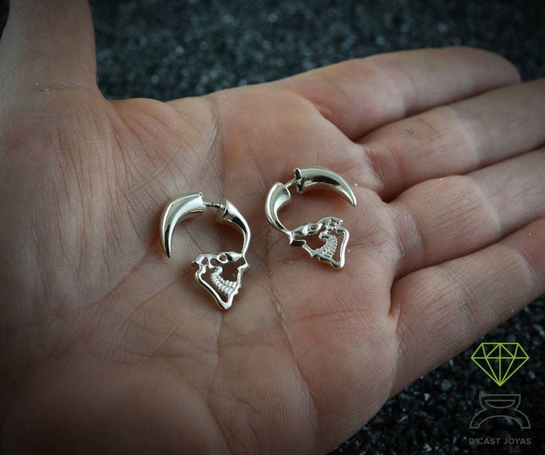 Silver Skull Hoop Earring Mens Earrings Etsy