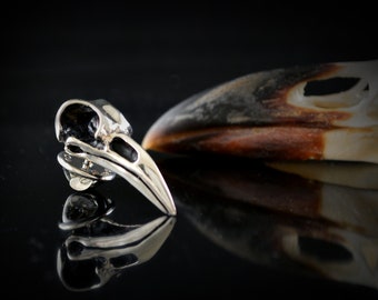 Pin corbata plata cráneo cuervo, Broche vikingo cuervo plata maciza, Broche para hombres