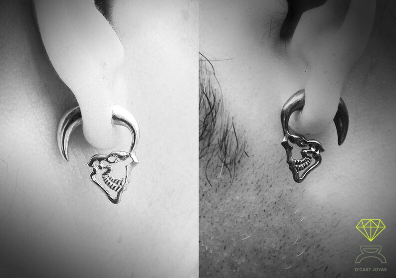 Silver Skull Hoop Earring Mens Earrings Etsy