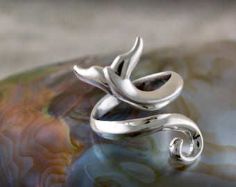 Whale Tail Ring in Sterling Silver – Adjustable Handmade Band | Ocean Jewelry for Free Spirits