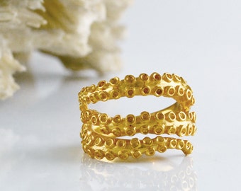 22k Gold Vermeil octopus ring, Sterling silver tentacles ring, Summer jewelry