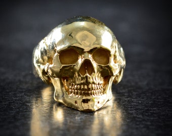 Gold skull ring, Handmade skull ring in 10k, 14k or 18k gold, Memento mori ring