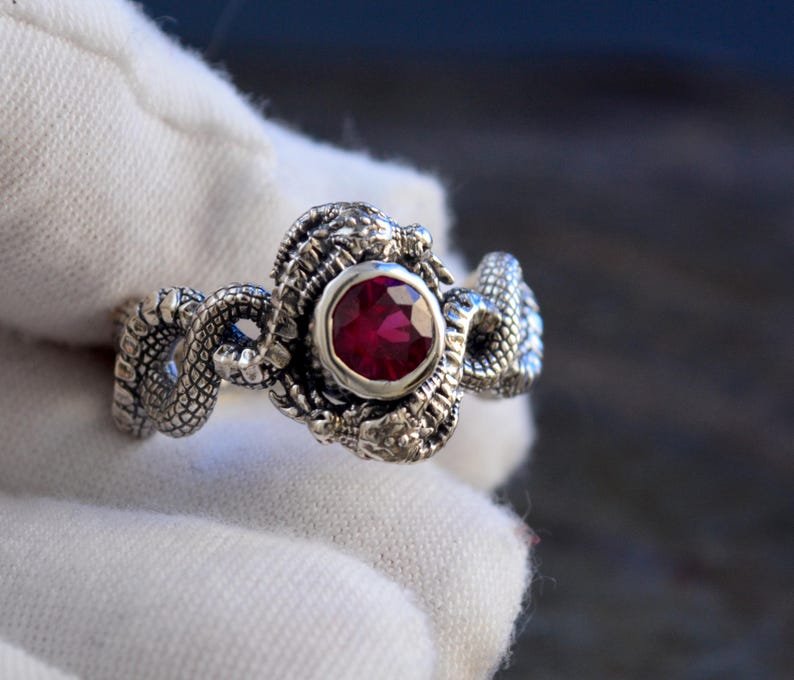 Sterling Silver Dragon Ring with Blue Topaz, Garnet, or Amethyst Stone image 13