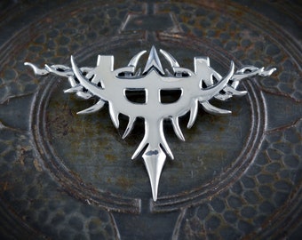 Silver brooch inspired by the Judas Priest symbol, Rock&Roll Jewellery, Personalized gift